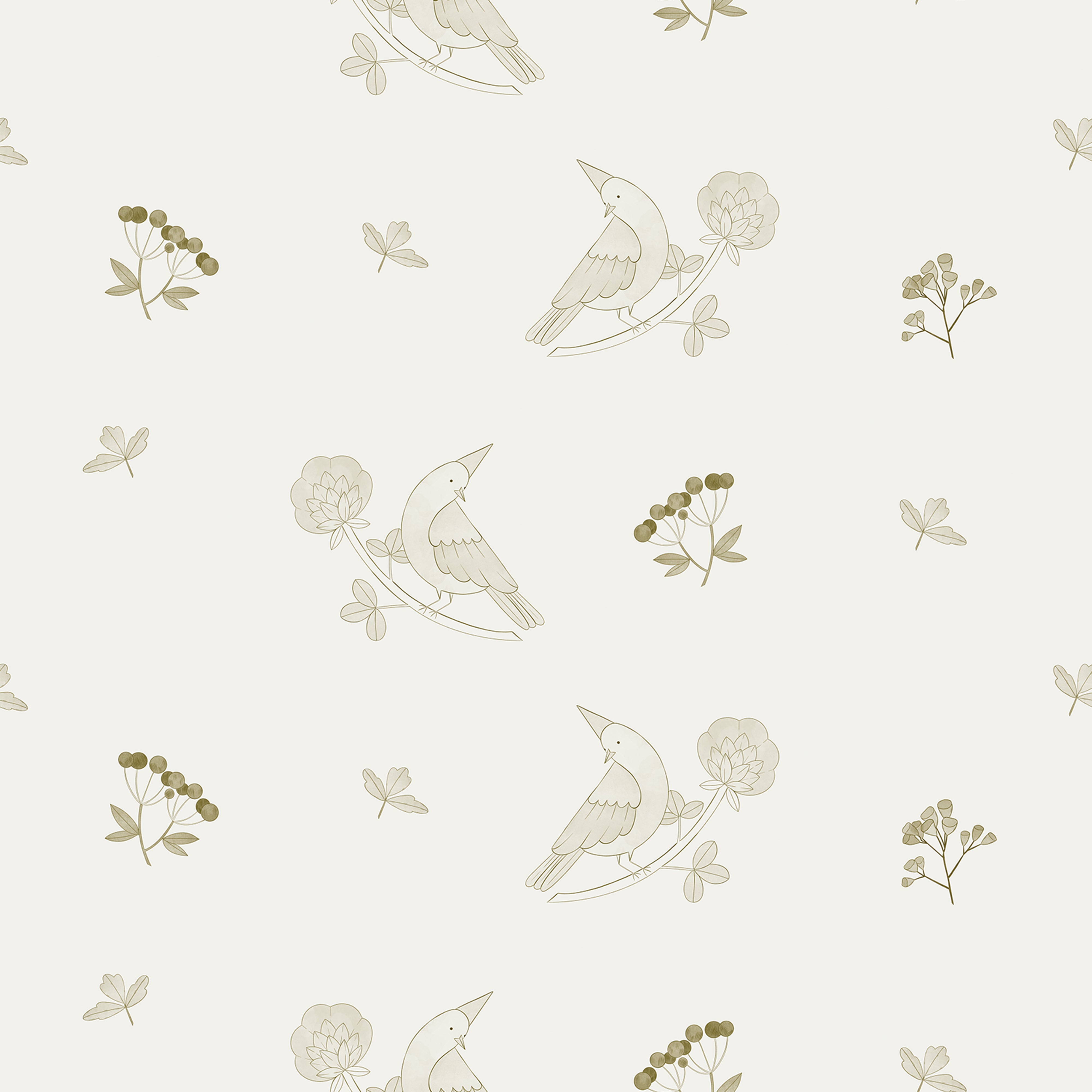 Dainty Little Birds with Cone Shaped Hats - Khaki