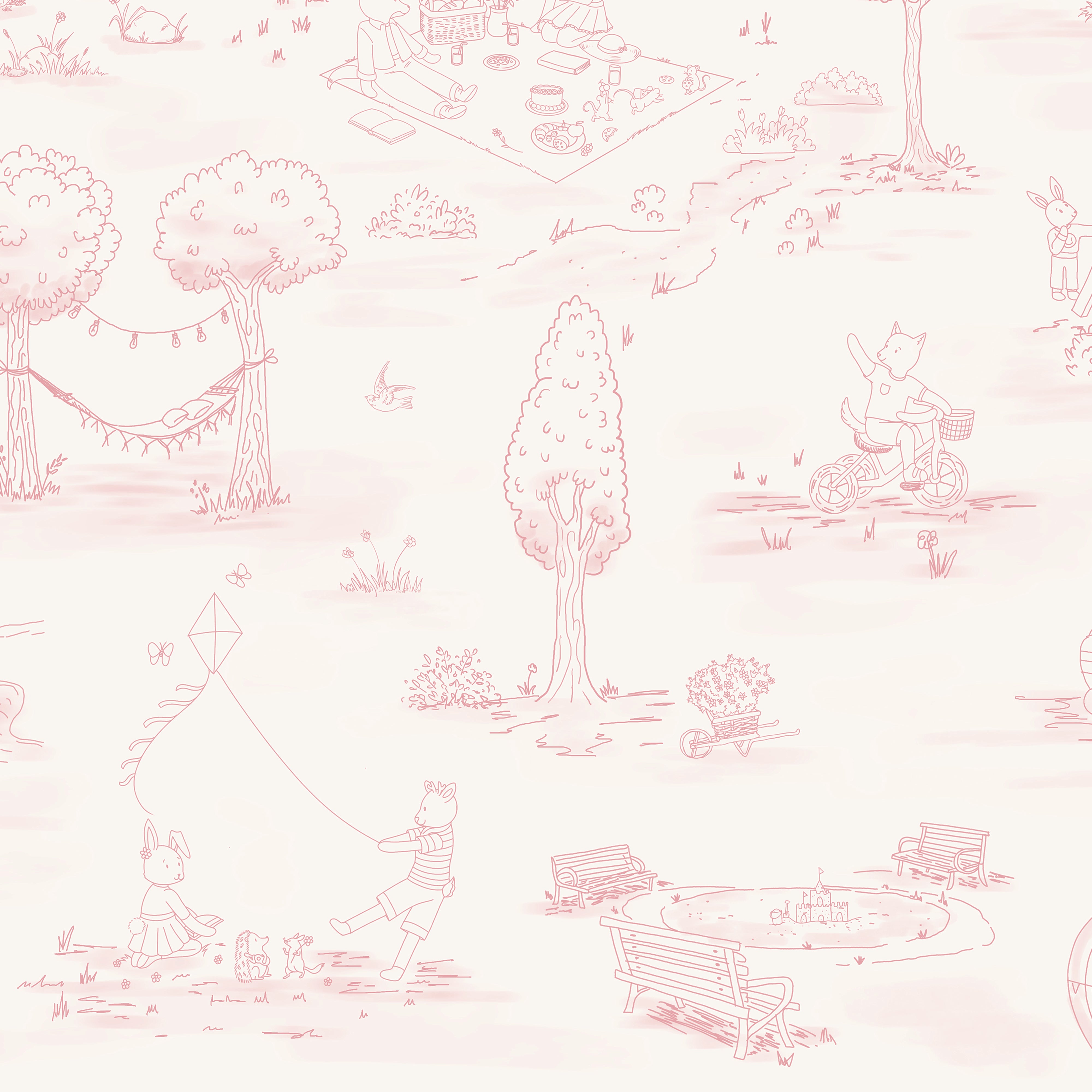 Whimsical Woodland Toile - Pink and Beige