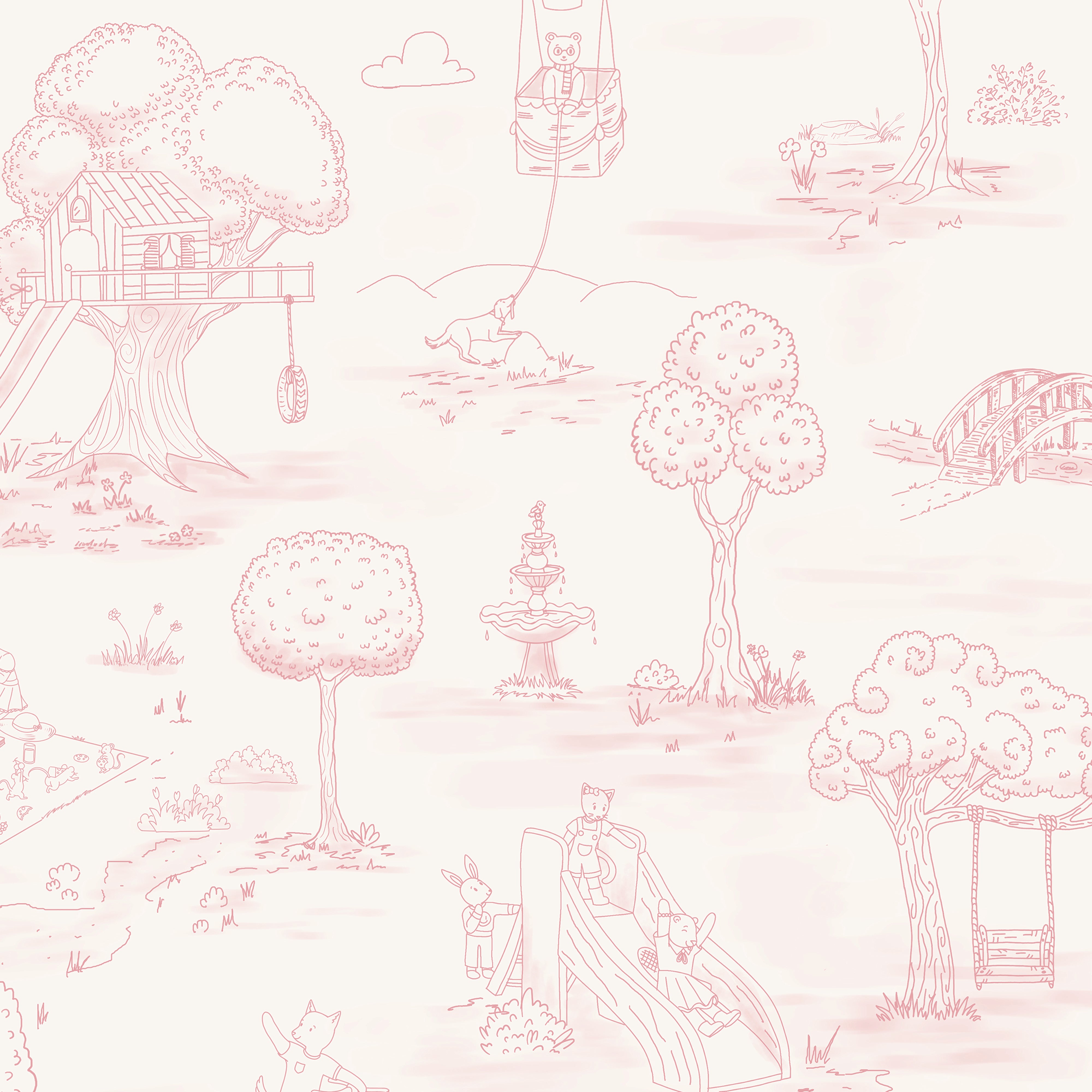 Whimsical Woodland Toile - Pink and Beige