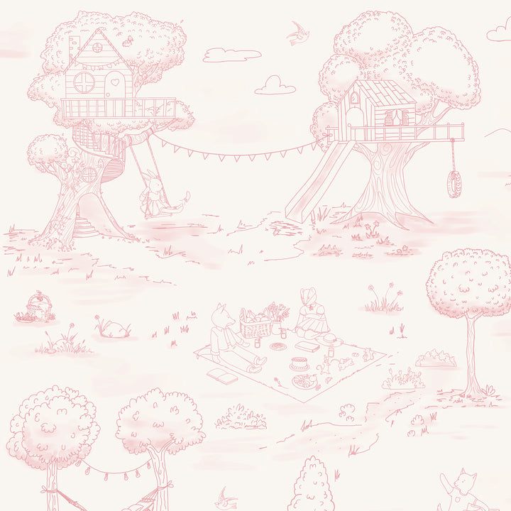 Whimsical Woodland Toile - Pink and Beige